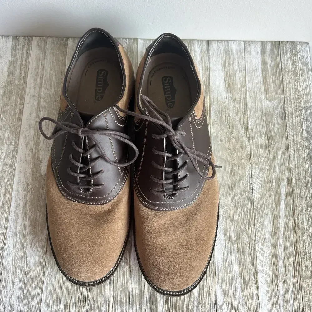 Brown Leather Suede Two Tone Mens Oxford Saddle Shoes Size 9 By Simple